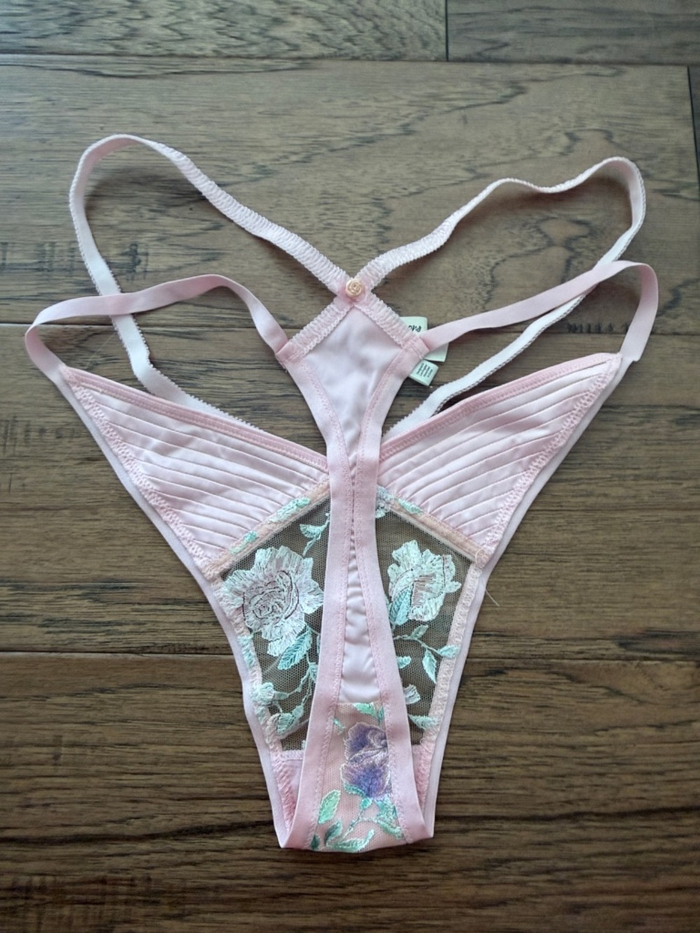 For Love And Lemons Blush Pink Floral Embroidered Thong NWOT - Picture 3 of 3